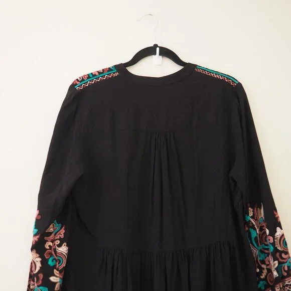Anthropologie Floreat Black Embroidered Avery Dress sz L - Picture 10 of 10